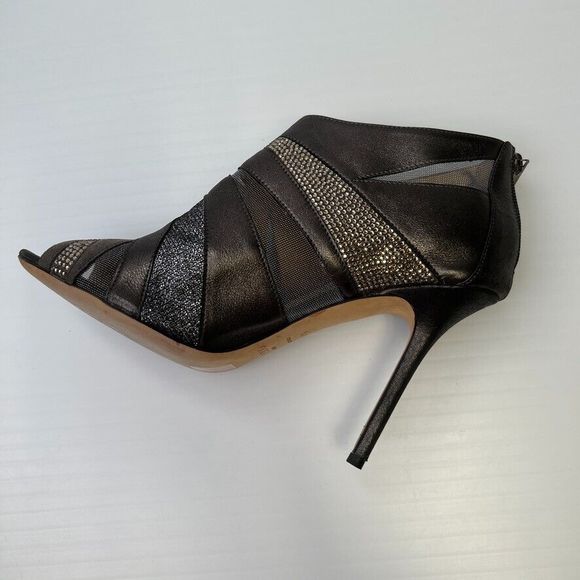 Jimmy Choo Bootie Women 11.5 Leather Walker Anthracite Peep Sparkle Zip Up Core - Picture 1 of 12